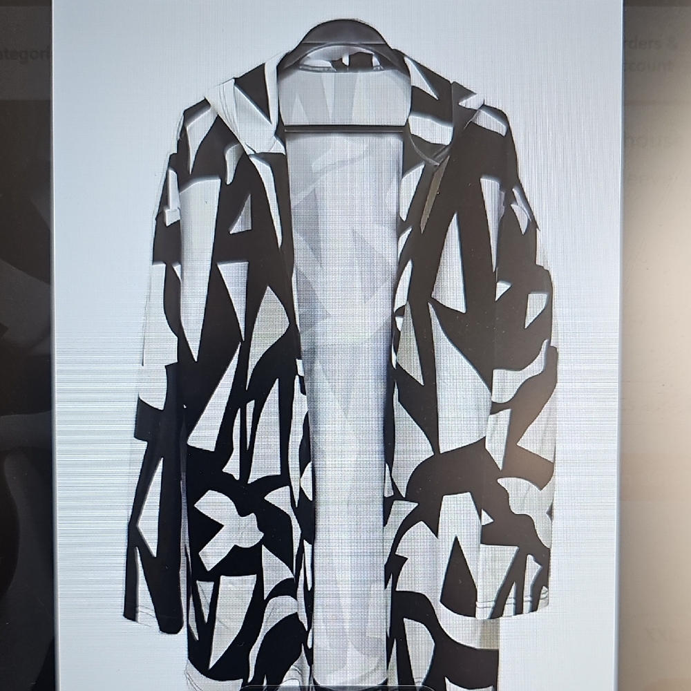 Women's Geo Black and White Colorblock Hooded Open Jacket XL - Picture 3 of 12